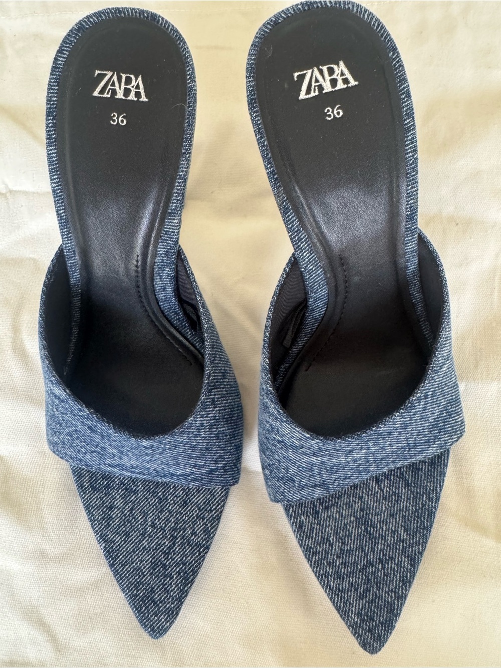 Zara Denim Pointed Mule Heels  6